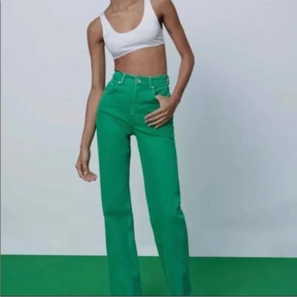 Zara Bloggers Favourite Brat Balletcore High Waisted Wide Leg Jeans Green Size 4 - Picture 6 of 16
